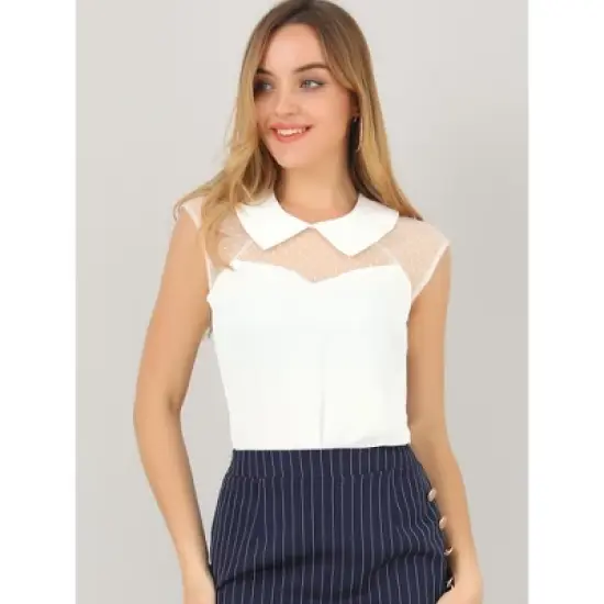 Allegra K Women's Mesh Semi Sheer Work Office Top Peter Pan Collar Shirt image {2}