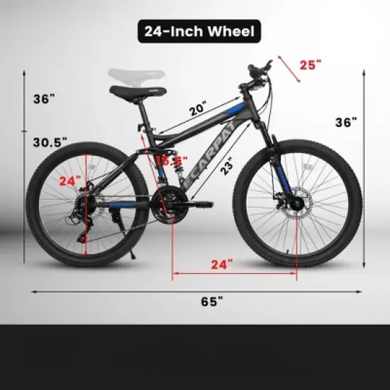 INFURNIC Bicycles, 24 Inch Mountain Bike with Adjustable Seat, Commute Bicycle for Men and Women, Black, 65"*25"*36" image {1}