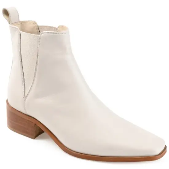 Journee Signature Womens Genuine Leather Brooklee Square Toe Stacked Chelsea Booties image {9}