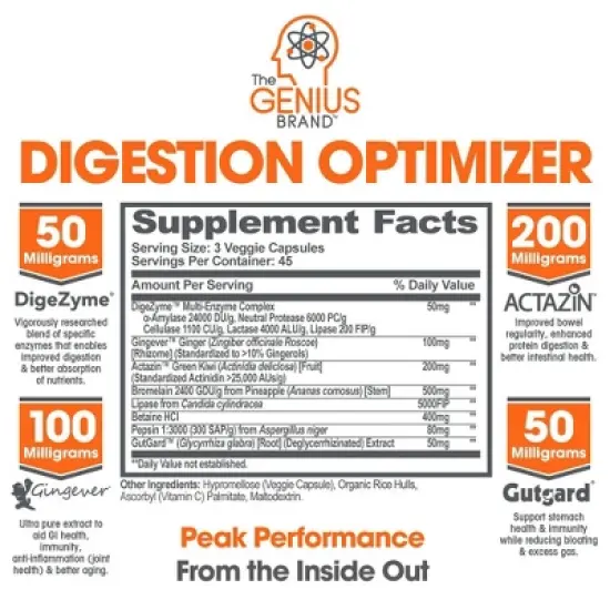 Genius Digestive Enzymes &ndash; Natural Support for Gut Health, Bloating, Gas & Constipation Relief &ndash; 135 Vegetarian Capsules image {1}