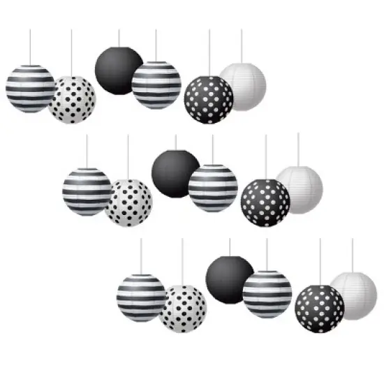 Teacher Created Resources&reg; Black & White 8" Hanging Paper Lanterns, 6 Per Pack, 3 Packs image {2}