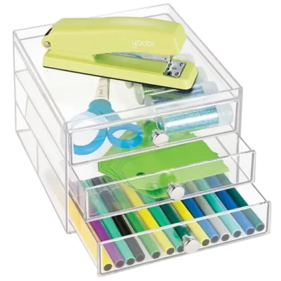 iDESIGN Plastic Slim 3-Drawer Desk Organization Set Clear: Desk Organizer Drawers for Art & Stationery, 7" x 6.5" x 5" image {2}