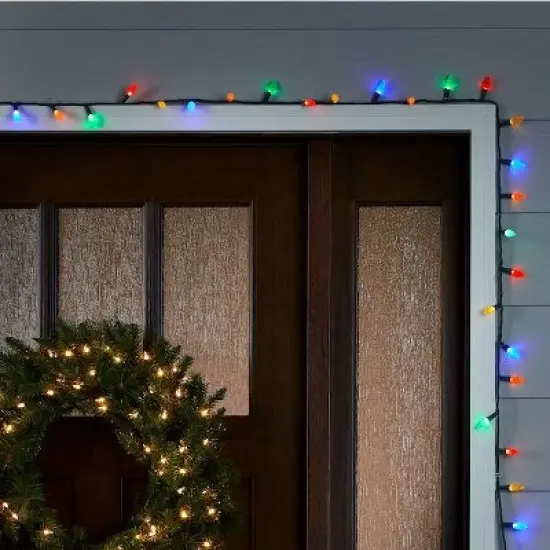 GE StayBright 150 LED C-5 Diamond Cut Lights Multicolor Green Wire 37.2 FT image {3}