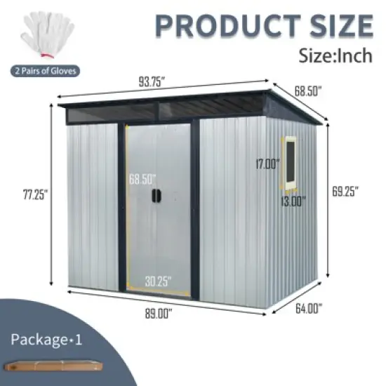 93.75"8 ft x 6 ft Outdoor Metal Storage Shed with Window and Transparent plate for Garden, Lawn (White and Black) image {3}