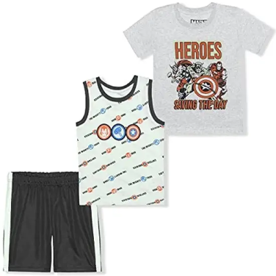 Marvel Heroes Boy's 3-Pack Saving The Day Graphic Tee, Sleeveless Shirt and Mesh Short Set For Toddlers image {7}
