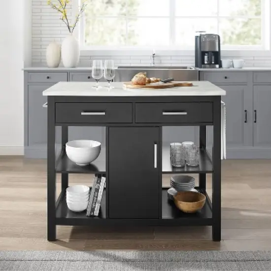 Audrey Faux Marble Top Kitchen Island Black - Crosley image {10}