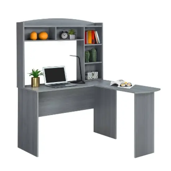 Modern L Shaped Desk with Hutch Gray - Techni Mobili image {3}