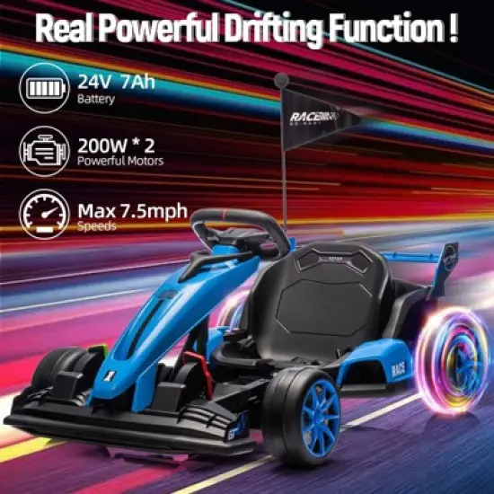 Ride On Go Kart, Kids 24V 7Ah Battery Two 200W Motors, 8MPH Fast Drifting Circling Car, Adjustable Seat Electric Ride Toy, for Kids image {2}