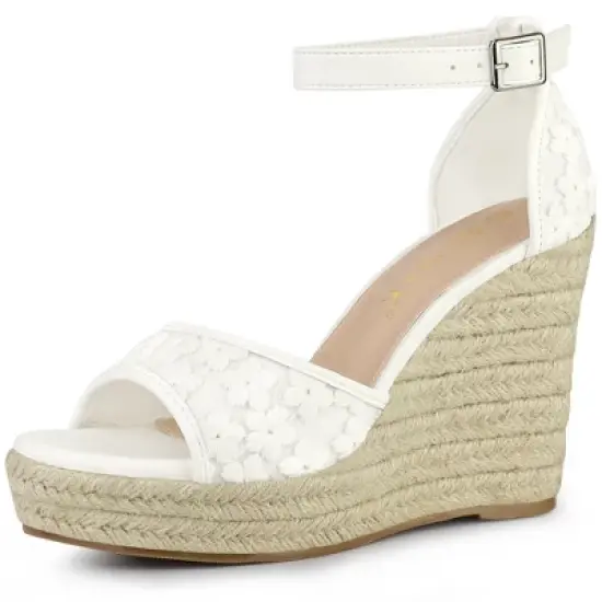 Allegra K Women's Lace Platform Espadrilles Wedge Heels Sandals image {7}