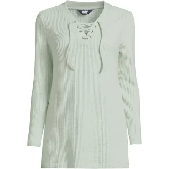 Lands' End Women's Long Sleeve Waffle Knit Lace Up Tunic image {7}