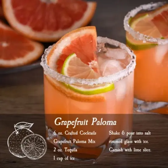 Crafted Cocktails Grapefruit Paloma Mi: 2 Pack&nbsp; Pink Grapefruit and Lime Juice with Organic Agave: 35 Calories Per Serving, 8 Cocktails Per Bottle image {2}