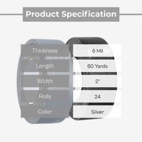 PSBM 24 Rolls 2" x 60 Yards Silver Heavy Duct Tape, 6 Mil with Free Delivery. image {1}