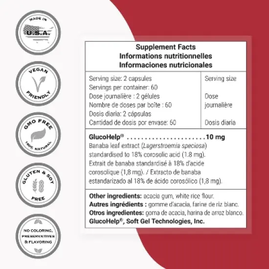 SuperSmart Glucofit 5.3mg per Day - Patented 18% Corosolic Acid Banaba Leaf Extract Supplement | Non-GMO & Gluten Free - 100 Softgels image {3}