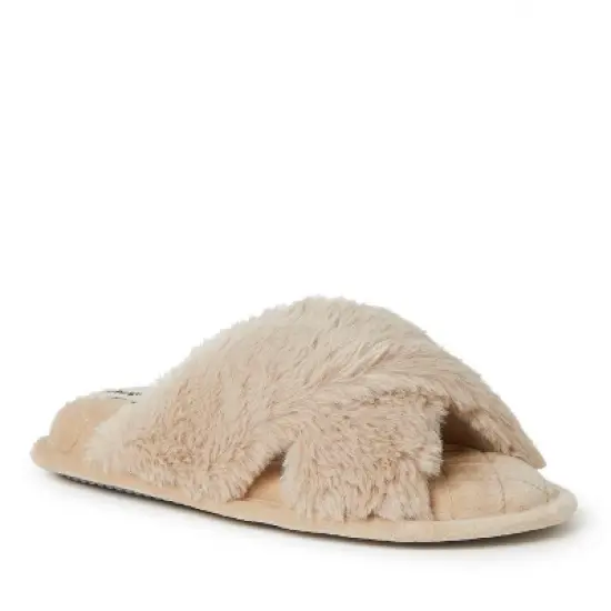 Dearfoams Womens Jessica Furry Crossband Slide image {7}
