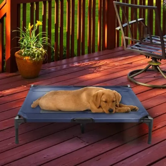 Elevated Dog Bed - 36x29.75-Inch Portable Pet Bed with Non-Slip Feet - Indoor/Outdoor Dog Cot or Puppy Bed for Pets up to 80lbs by PETMAKER (Blue) image {4}