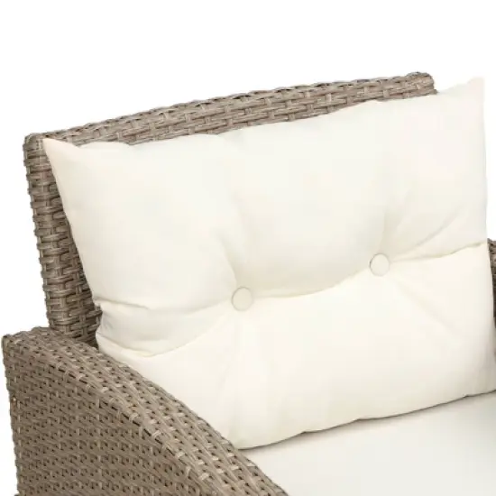 4pc Wicker Patio Conversation Seating Set with Cushions - Beige/Brown - GODEER image {9}