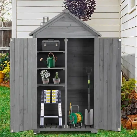 LOVSON Outdoor Storage Cabinet, Garden Wood Tool Shed, Outside Wooden Shed Closet with Shelves and Latch for Yard ,39.56x 22.04x 68.89in image {1}
