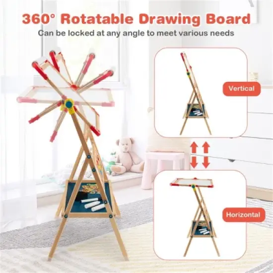 KTMBDW Kids Wooden Easel with Paper Roll - Adjustable Double Sided Drawing Board Whiteboard & Chalkboard Dry Easel Board, for 3~12 Years Kids image {6}