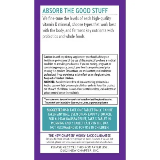 New Chapter Prenatal with Methylfolate + Choline One Daily Multivitamin Tablets - 30ct image {4}