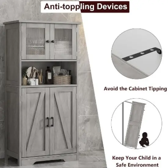 homfan Tall Bathroom Cabinet,Freestanding Storage Cabinet with Glass Doors and Adjustable Shelves, Modern Cupboard for Kitchen, Pantry, Living Room image {4}