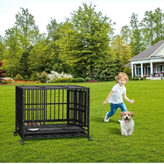 Heavy Duty Dog Cage、Metal Kennel and Crate Dog Playpen for Large Dogs, Dog Crate with Lockable Wheels and Slide-out Tray image {1}
