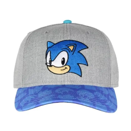 Sonic The Hedgehog Embroidered Face Pre-Curved Bill Adjustable Snapback Hat Cap Grey image {2}