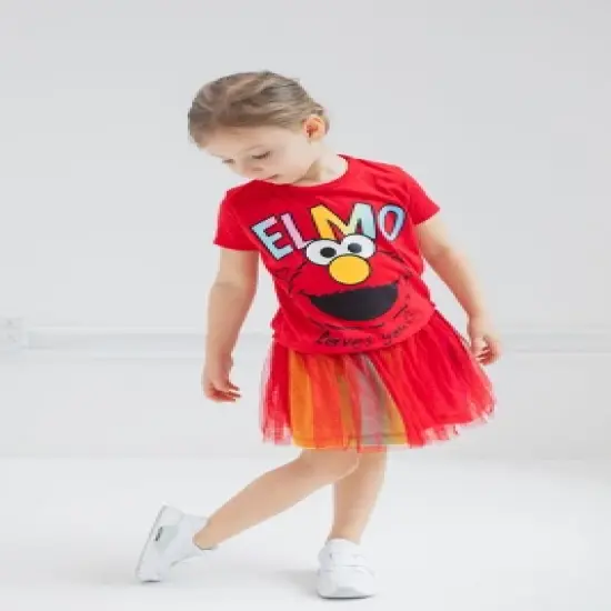 Sesame Street Elmo Abby Cadabby T-Shirt Tulle Skirt and Scrunchie 3 Piece Outfit Set Infant to Little Kid image {1}