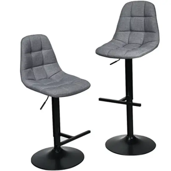 Costway Adjustable Bar Stools Swivel Counter Height Linen Chairs with Back Gray image {4}