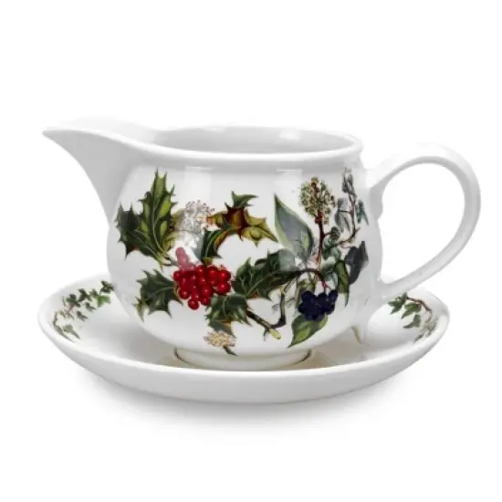 Portmeirion The Holly and The Ivy Gravy Boat & Stand - 33 Oz. Capacity, Elegant Earthenware Holiday Pitcher with Holly D&eacute;cor, Dishwasher Safe image {7}