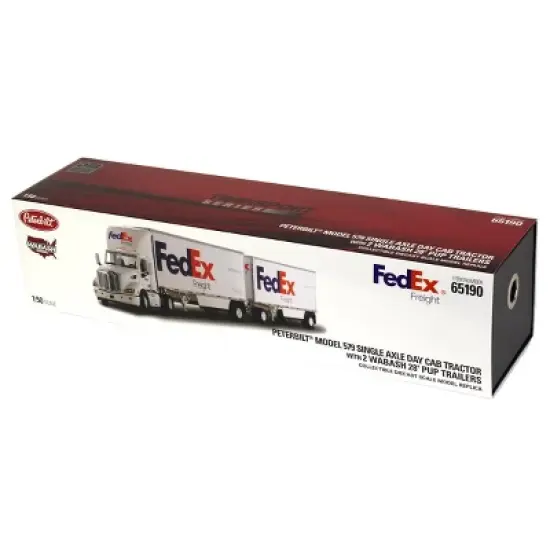 Diecast Masters 1/50 Limited Edition FedEx Peterbilt 579 Single Axle Day Cab w/ 2 Wabash 28&rsquo; Pup Trailers 65190 image {5}