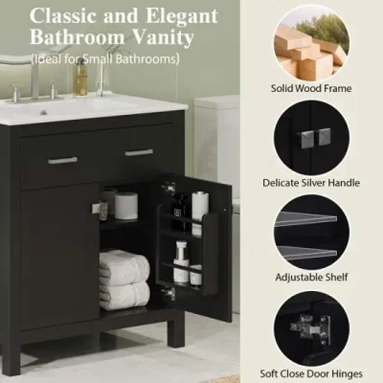 Whisen 30" Bathroom Storage Cabinet Bathroom Vanity with Ceramic Sink, Soft Close Doors, Adjustable Shelf and Flip Drawer image {4}