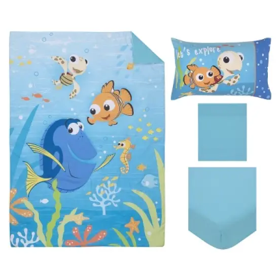 Disney Finding Nemo Aqua, Orange, and Green Let's Explore 4 Piece Toddler Bed Set image {7}