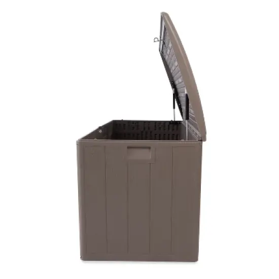 Plastic Development Group 105-Gallon Weather-Resistant Resin Outdoor Storage Patio Deck Box with Gas Shock Lid, Driftwood Gray image {1}