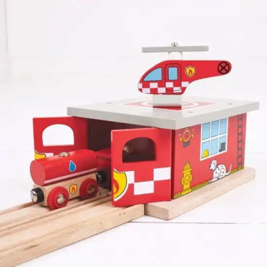 Bigjigs Rail Fire Station Shed Wooden Railway Train Set Accessory image {5}