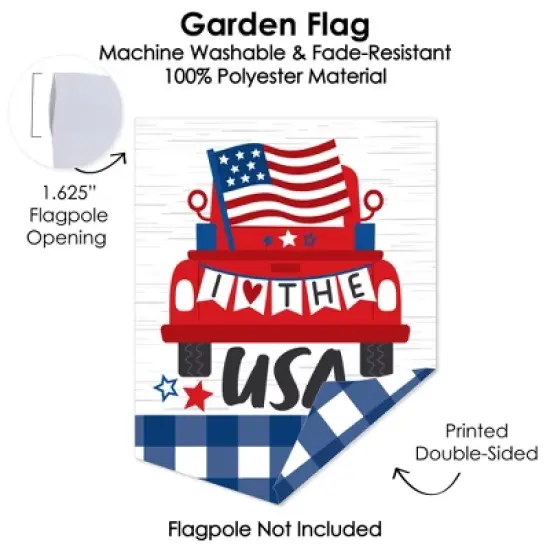 Big Dot of Happiness Patriotic Truck - Outdoor Home Decorations - Double-Sided Red Vintage Pickup&aacute; Garden Flag - 12 x 15.25 inches image {2}
