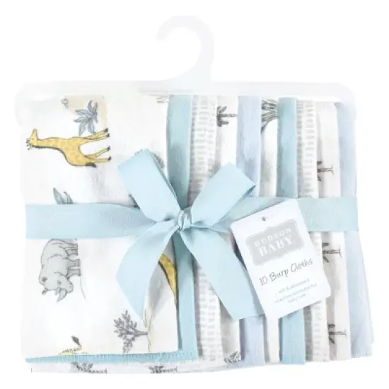 Hudson Baby Infant Boy Cotton Flannel Burp Cloths, Boy Safari World 10-Pack, One Size image {1}