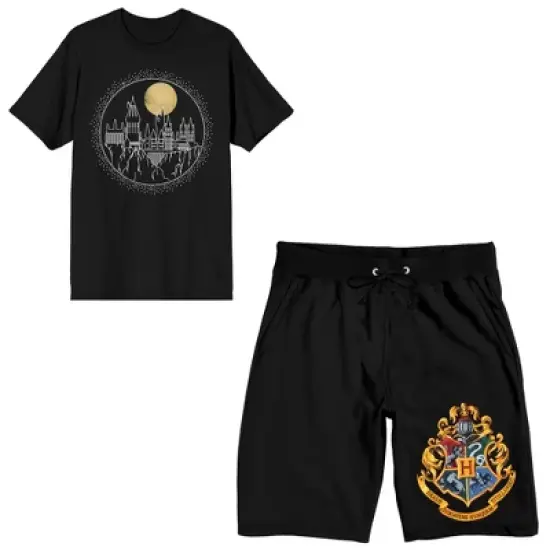 Harry Potter Hogwarts Castle Moonlight Men's Short Sleeve Shirt & Sleep Shorts Set image {5}