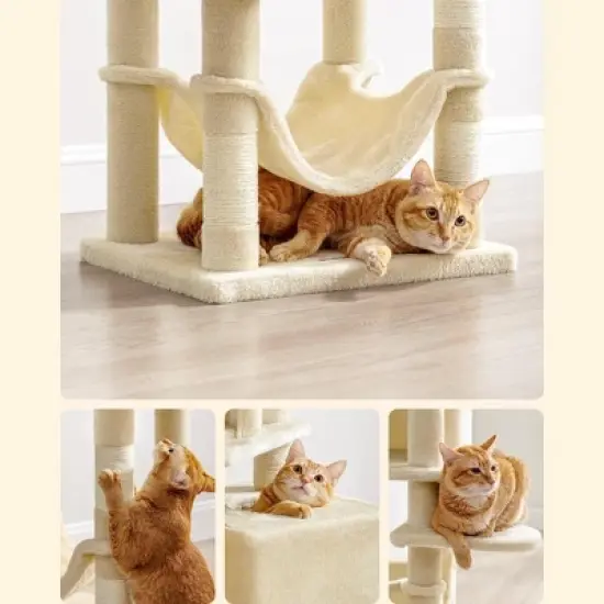 61"/75.2"H Cat Tree Cat Tower for Indoor Cats, Plush Multi-Level Cat Condo with Scratching Posts, Perches, Caves, Hammock image {7}