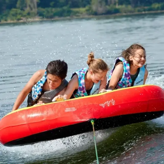 RAVE Sports Diablo III Heavy Duty Quick Connect Inflatable 3 Person Rider Towable Pull Behind Tubing Boat Lake Water Boating Sport Tube Raft, Red image {3}