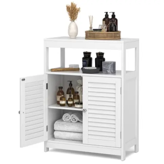 Costway Bathroom Floor Cabinet Free Standing Storage Organizer w/ Double Shutter Doors image {8}