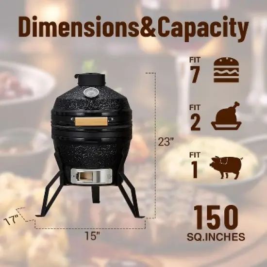 Acekool 13" Ceramic Charcoal Grill - Portable Egg-Style Cooker with Stand, Stainless Grate & Heat Deflectors for Outdoor BBQ & Baking image {1}