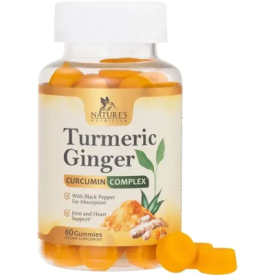 Turmeric Gummies with Black Pepper & Ginger for Best Absorption, 95% Curcuminoids Tumeric Curcumin - 60 Gummies By Nature's Nutrition image {9}