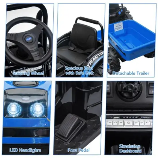 12V Kids Ride-On Tractor with Trailer, Remote Control, Music, Rear Wheels Suspension-Battery Powered Electric Vehicle Toy image {3}