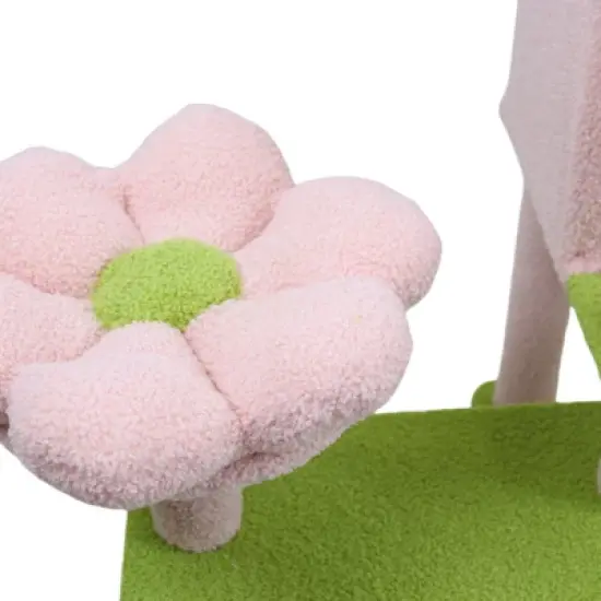 SEVOBAL Pet Tower Floral Cat Tree with Spacious Condo and Hammock, Multi-Level Playground for All Age Cats Playing, Sleeping, Pink, 20"*20"*14.4" image {3}