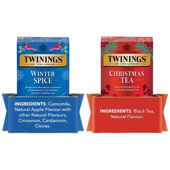Twinings Holiday Sweet & Spicy Tea Variety 2-Pack &ndash; Caffeinated Christmas Tea and Caffeine-Free Winter Spice Herbal, Christmas Gift, 20 Tea Bags Ea image {8}