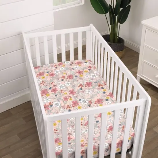 NoJo Super Soft Fitted Mini Crib Sheet - Happy Pink and White Floral image {1}