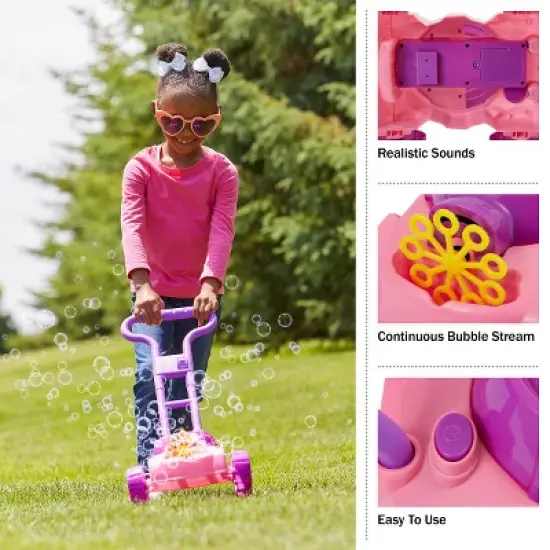 Toy Time Kids' Lawn Mower Bubble Blower Machine Push Toy - Pink/Purple/Orange image {6}