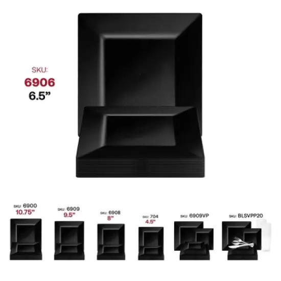 Smarty Had A Party 6.5" Black Square Plastic Cake Plates - 120 pcs image {5}