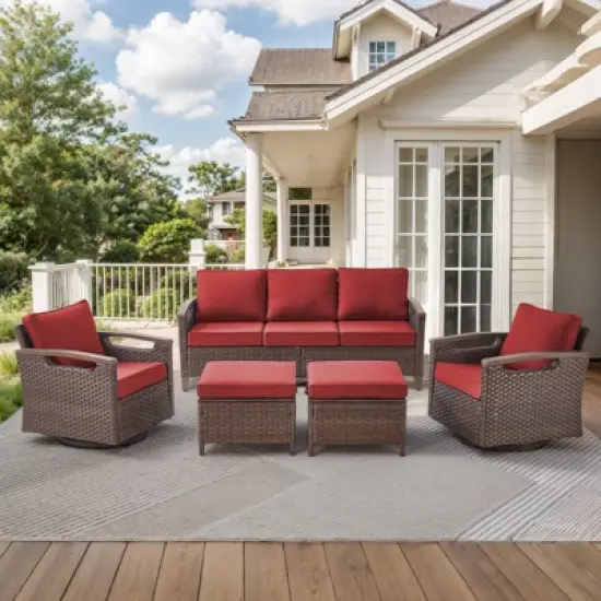 Belord 4 Piece Patio Furniture Set, All Weather Brown Wicker Outdoor Conversation Set with Patio Couch, Swivel Glider Chairs, and Metal Coffee Table image {14}