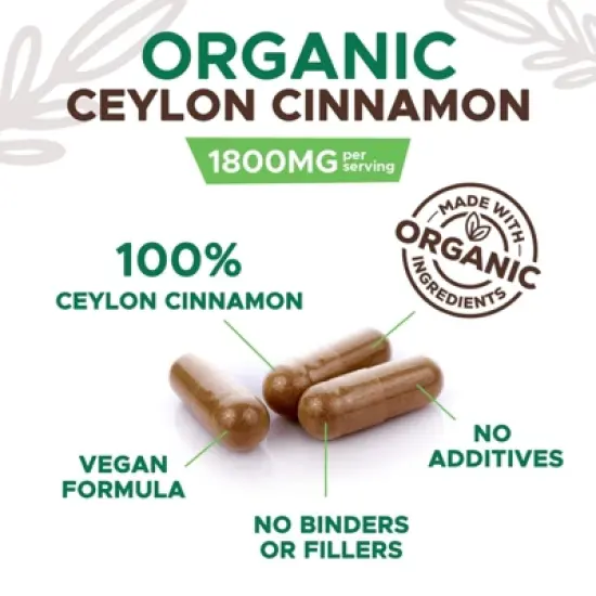 Pure Cinnamon Capsules, True Sri Lanka Certified Organic Ceylon Cinnamon Pills - 120 Capsules;180 capsules image {2}